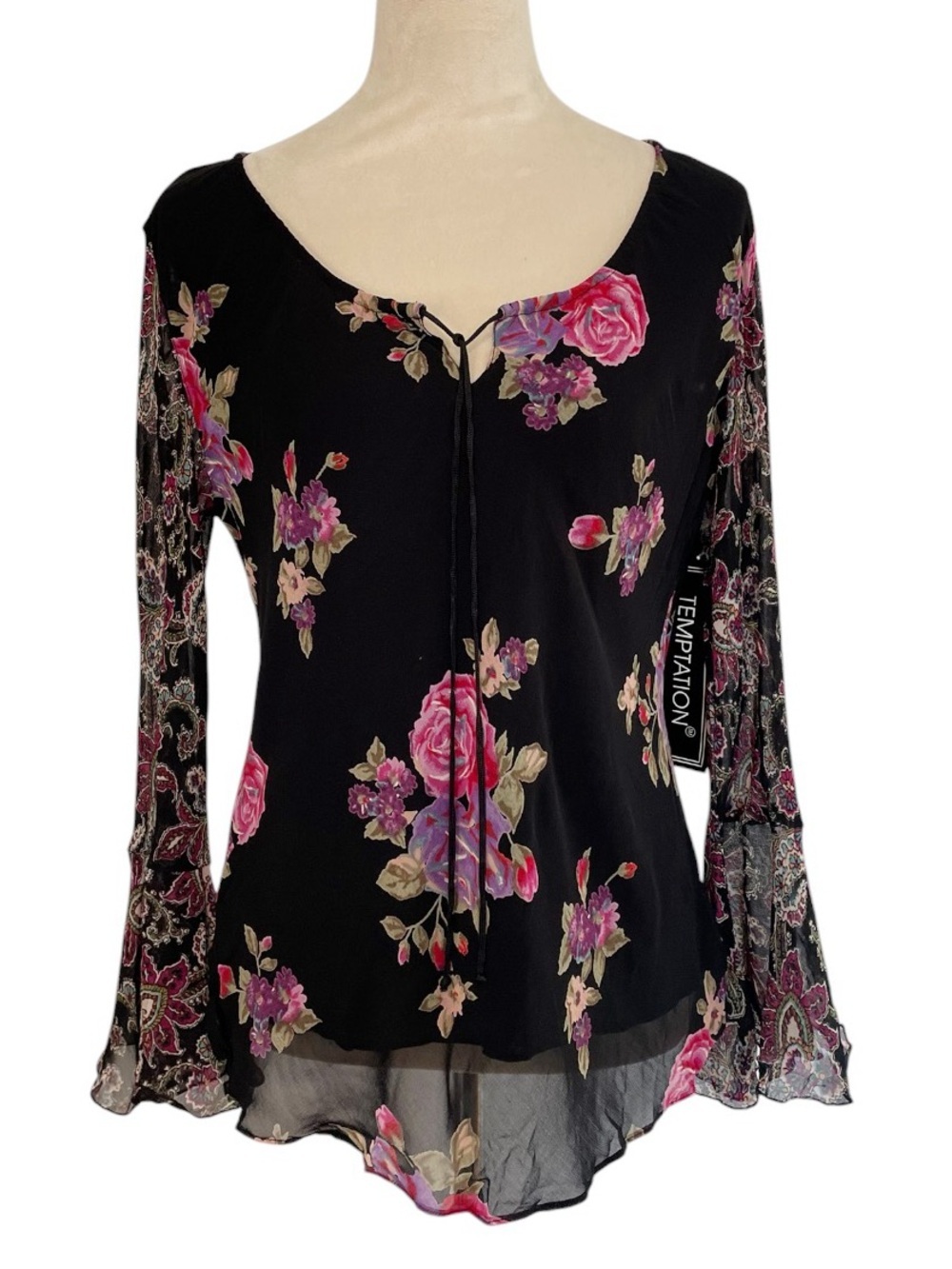 90s Temptation Deadstock Rayon Bell Sleeve Top NWT Medium